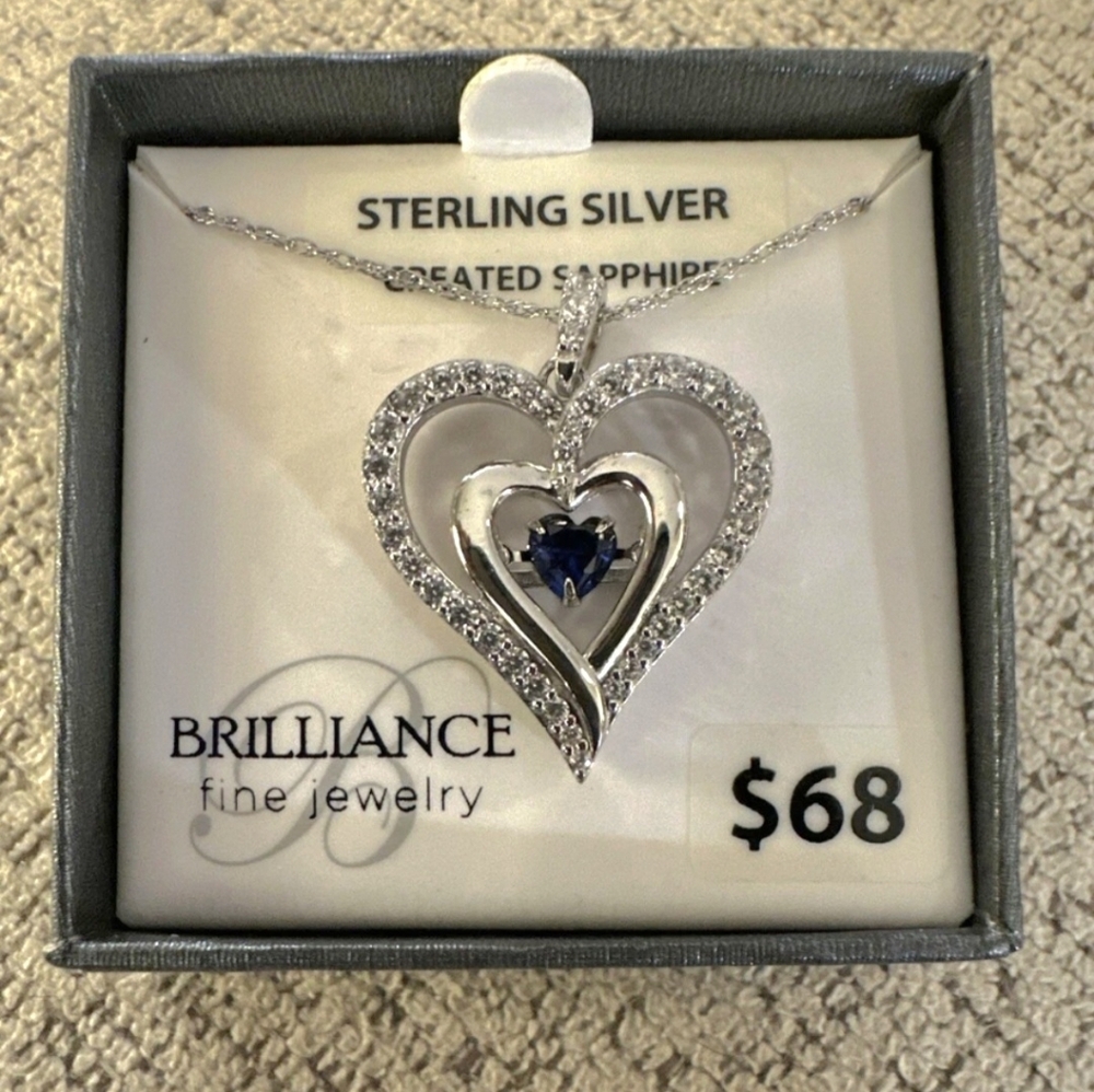 Sterling Silver Heart Necklace with Blue Sapphire